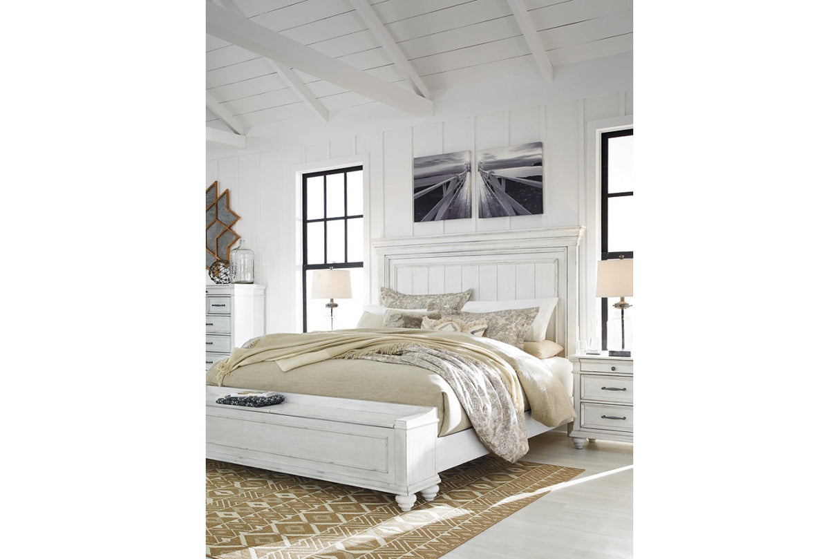 Kanwyn Whitewash California King Panel Bed with Storage Bench from Ashley - Luna Furniture
