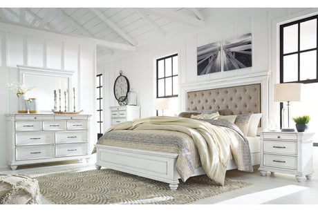 Kanwyn Whitewash California King Upholstered Panel Bed from Ashley - Luna Furniture