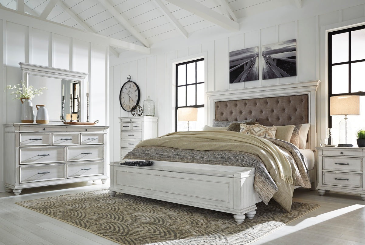 Ashley Kanwyn Whitewash Queen Upholstered Panel Bed with Storage