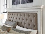 Kanwyn Whitewash Queen Upholstered Panel Bed with Storage Bench from Ashley - Luna Furniture