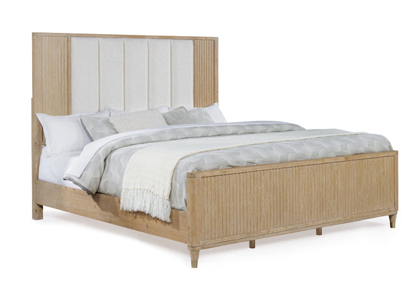 Kara Cerused Natural Queen Upholstered Panel Bed