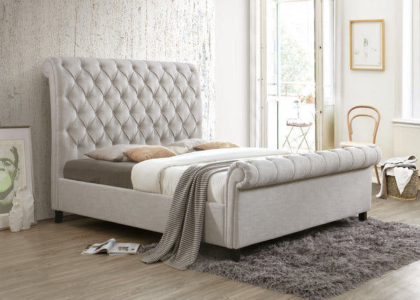 Kate Light Gray King Upholstered Sleigh Platform Bed