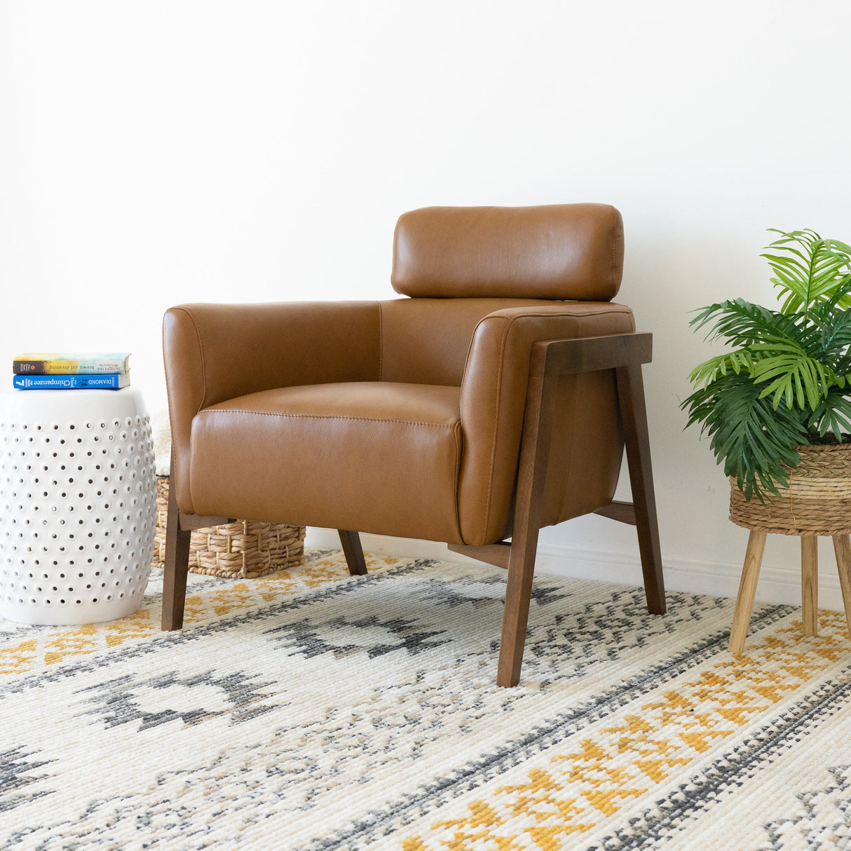 Kayson Tan Leather Lounge Chair from Midinmod - Luna Furniture