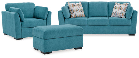 Keerwick Teal Queen Sofa Sleeper, Loveseat and Ottoman from Ashley - Luna Furniture