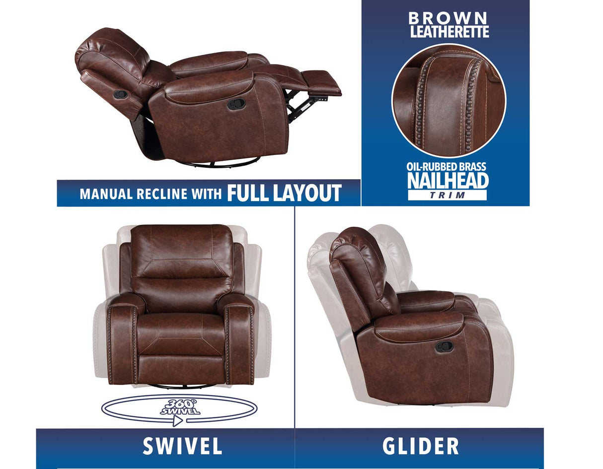 Keily Brown Manual Swivel Glider Recliner from Steve Silver - Luna Furniture