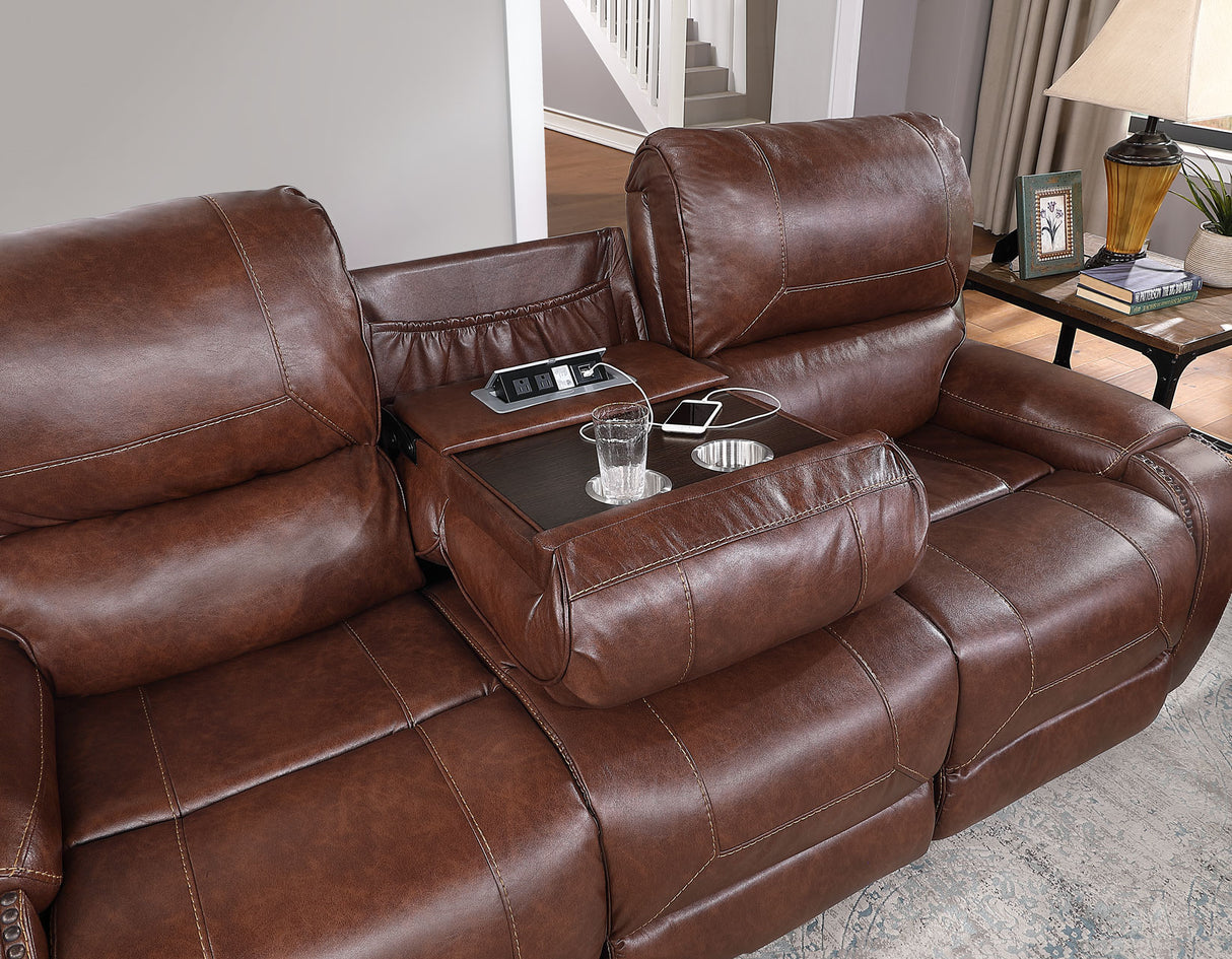 Keily Brown Reclining Sofa with Drop-Down Table from Steve Silver - Luna Furniture