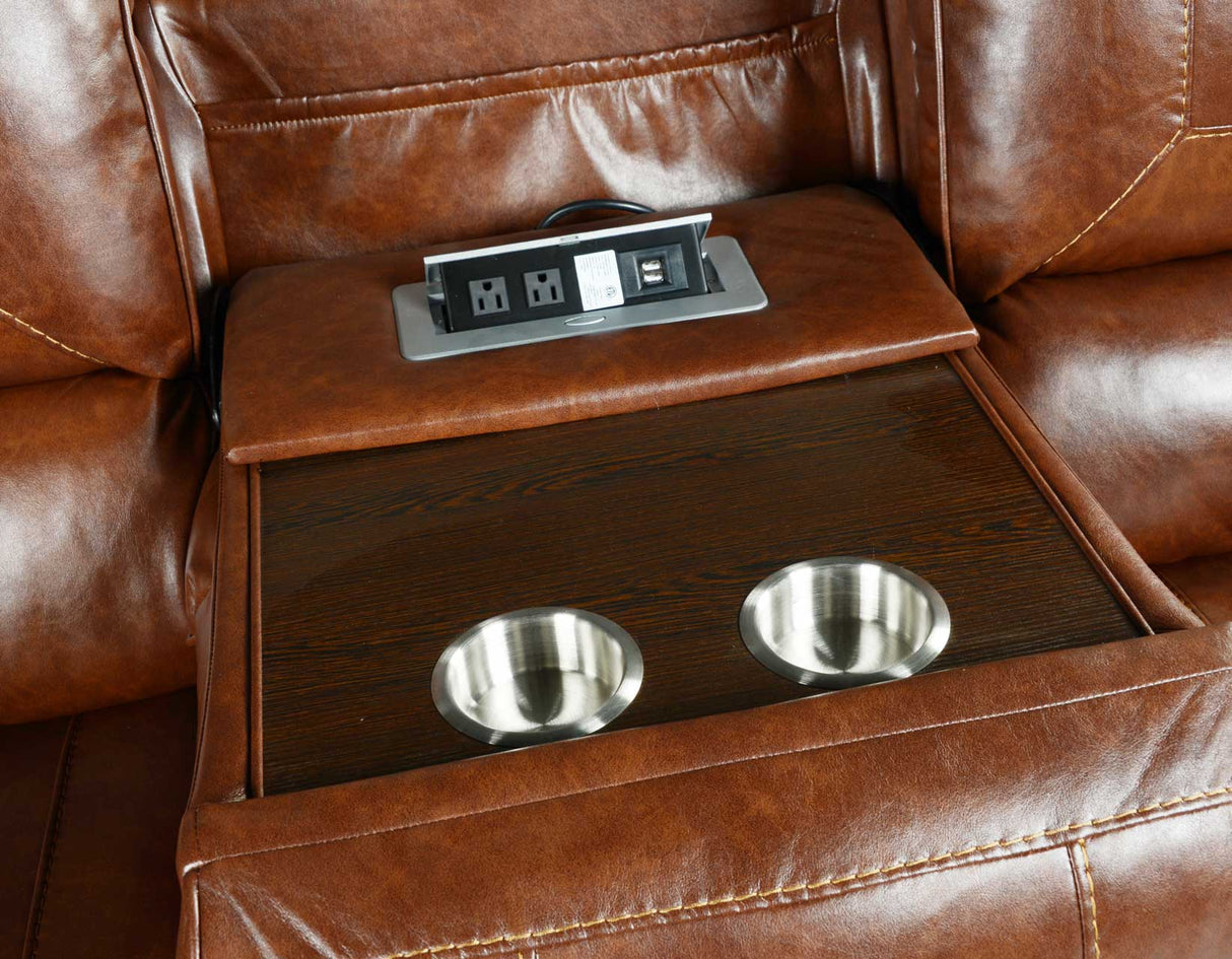 Keily Brown Reclining Sofa with Drop-Down Table from Steve Silver - Luna Furniture