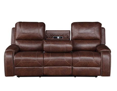 Keily Brown Reclining Sofa with Drop-Down Table from Steve Silver - Luna Furniture