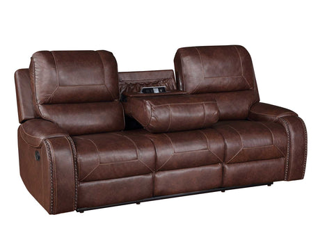 Keily Brown Reclining Sofa with Drop-Down Table from Steve Silver - Luna Furniture