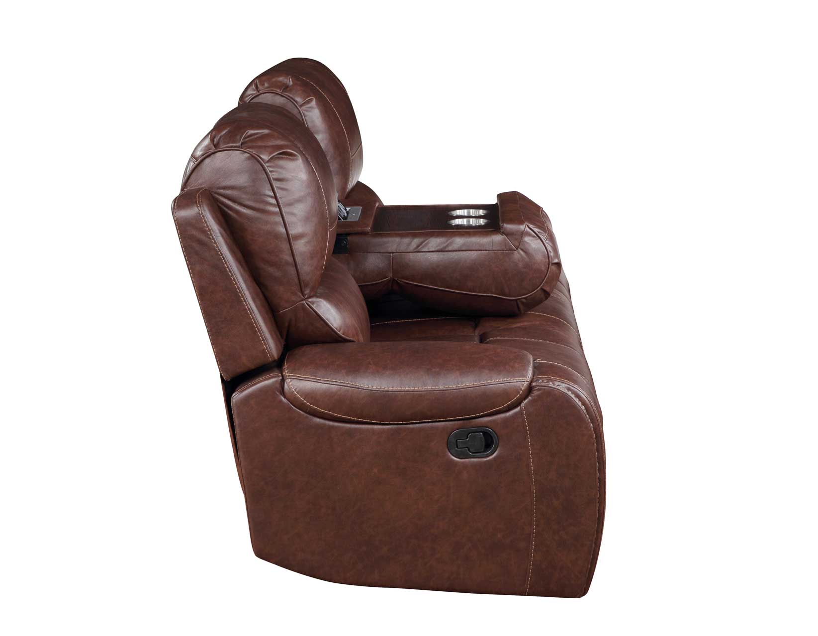 Keily Brown Reclining Sofa with Drop-Down Table – Luna Furniture