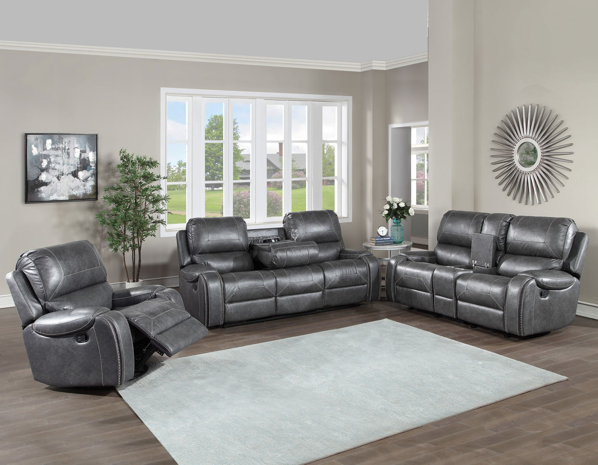 Keily Gray Reclining Sofa with Drop-Down Table from Steve Silver - Luna Furniture