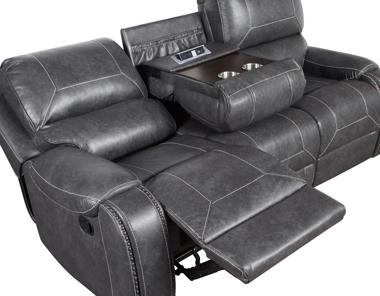 Keily Gray Reclining Sofa with Drop-Down Table from Steve Silver - Luna Furniture