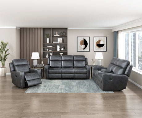 Kellen Smoky Gray Power Double Reclining Loveseat with Center Console from Homelegance - Luna Furniture