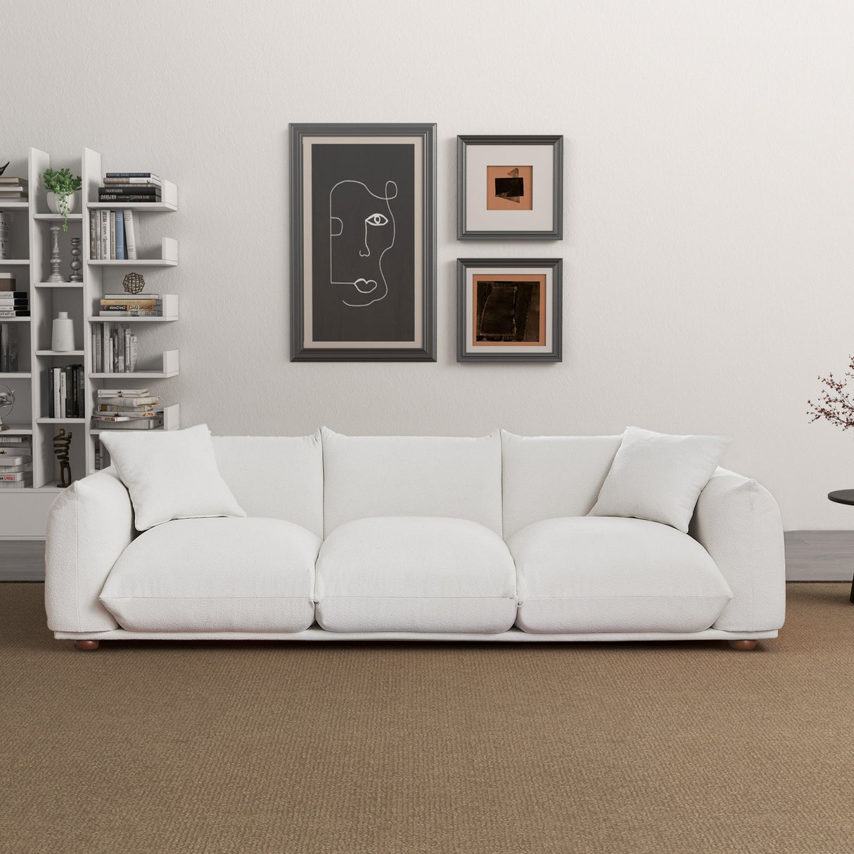 Kely Mid-Century Modern 100'' Boucle Upholstered Sofa Cream from Ashcroft Furniture - Luna Furniture