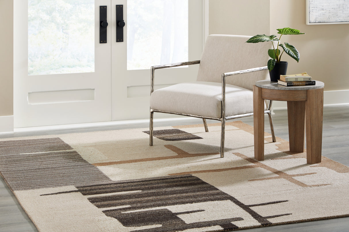 Kencher Beige/Brown Large Rug from Ashley Furniture - Luna Furniture