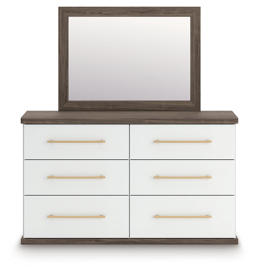 Kendanport Queen Upholstered Platform Bed, Dresser and Mirror from Ashley Furniture - Luna Furniture