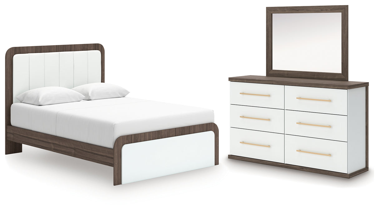 Kendanport Queen Upholstered Platform Bed, Dresser and Mirror from Ashley Furniture - Luna Furniture