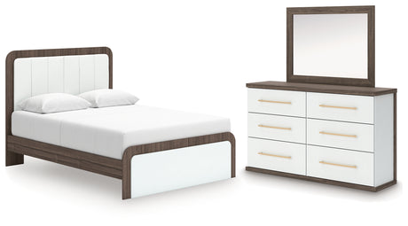 Kendanport Queen Upholstered Platform Bed, Dresser and Mirror from Ashley Furniture - Luna Furniture