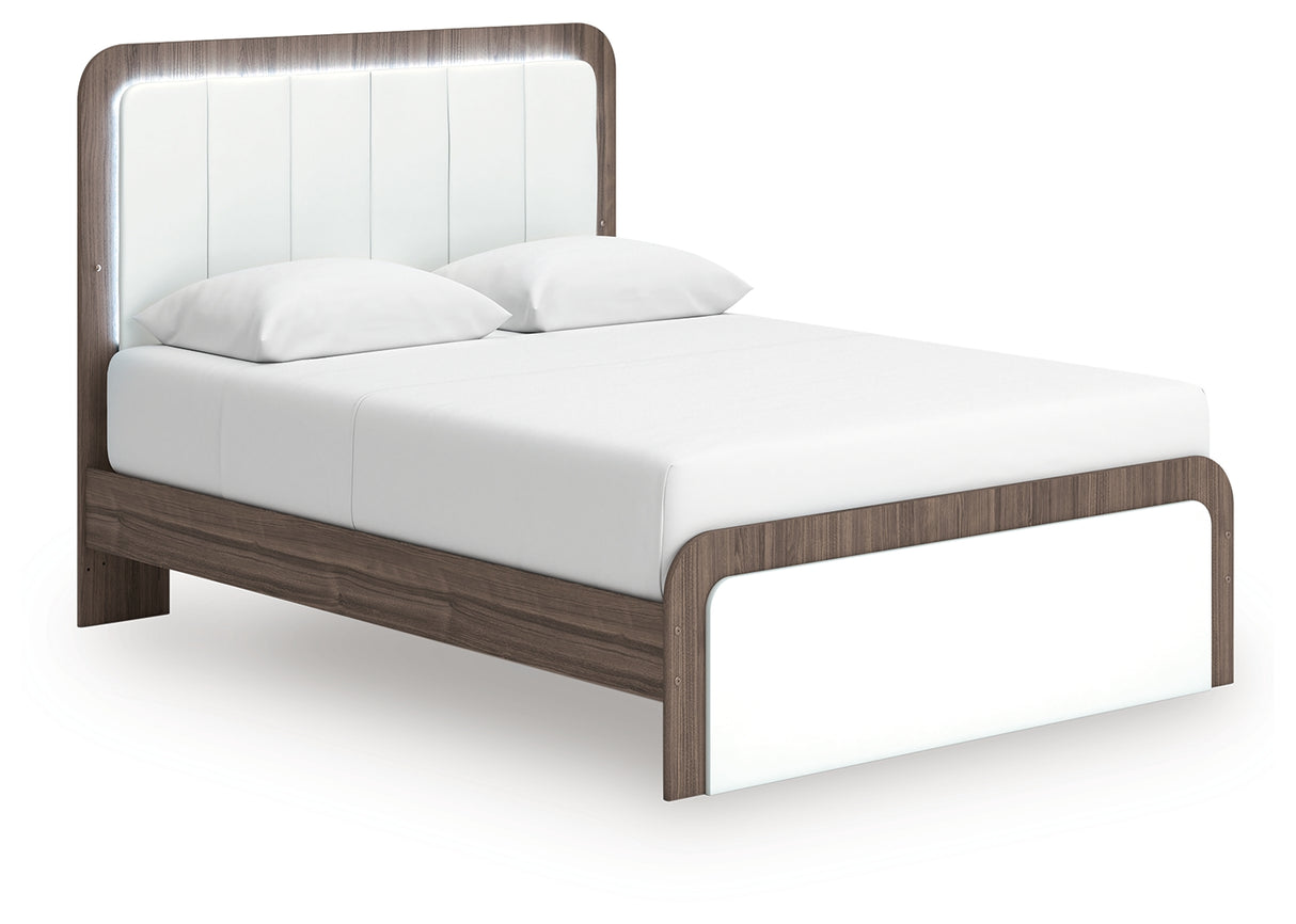 Kendanport Queen Upholstered Platform Bed, Dresser and Mirror from Ashley Furniture - Luna Furniture