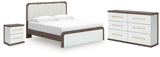 Kendanport White/Brown King Upholstered Bed, Dresser and Nightstand from Ashley Furniture - Luna Furniture