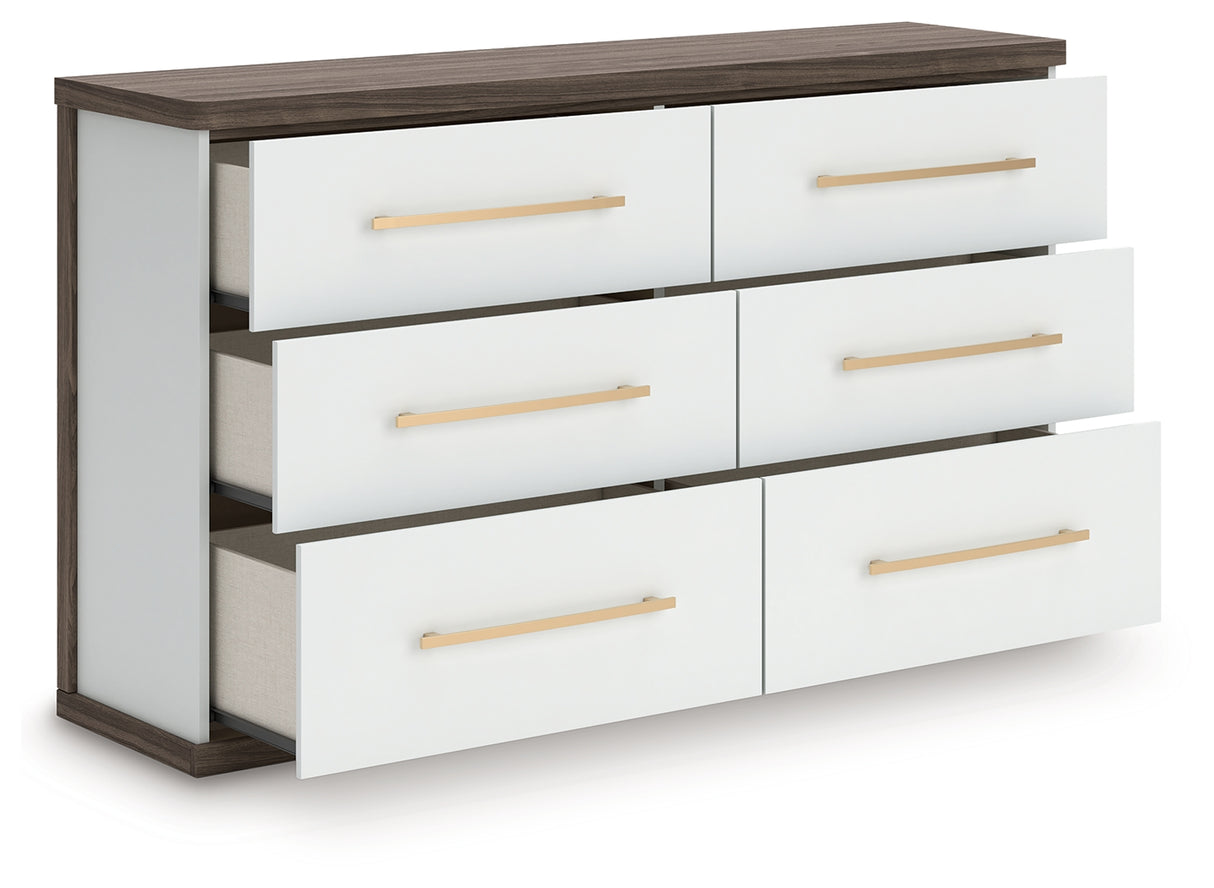 Kendanport White/Brown King Upholstered Bed, Dresser and Nightstand from Ashley Furniture - Luna Furniture