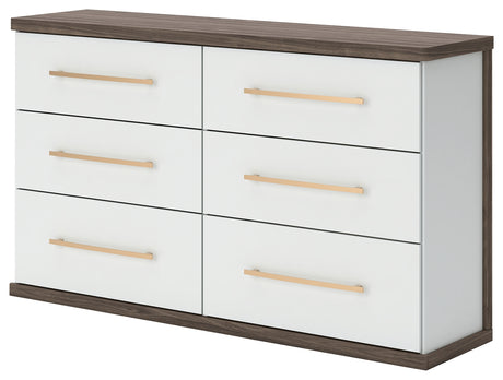 Kendanport White/Brown King Upholstered Bed, Dresser and Nightstand from Ashley Furniture - Luna Furniture