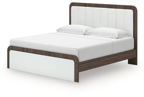 Kendanport White/Brown King Upholstered Bed, Dresser and Nightstand from Ashley Furniture - Luna Furniture