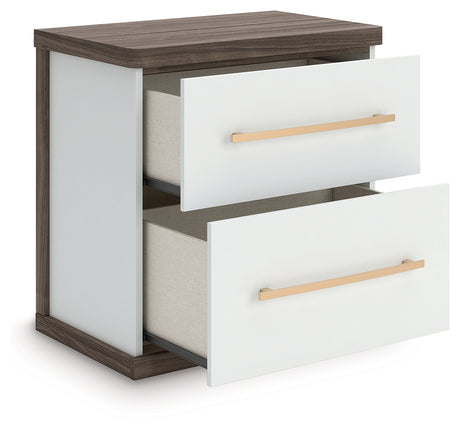 Kendanport White/Brown King Upholstered Bed, Dresser and Nightstand from Ashley Furniture - Luna Furniture