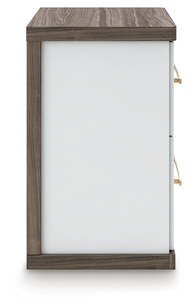 Kendanport White/Brown King Upholstered Bed, Dresser and Nightstand from Ashley Furniture - Luna Furniture