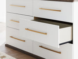 Kendanport White/Brown King Upholstered Bed, Dresser and Nightstand from Ashley Furniture - Luna Furniture
