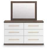 Kendanport White/Brown Queen Upholstered Bed, Dresser, Mirror and Nightstand from Ashley Furniture - Luna Furniture