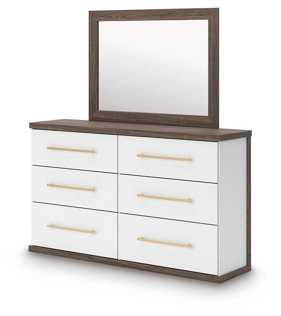 Ashley Furniture Kendanport White/Brown Queen Upholstered Bed, Dresser, Mirror and Nightstand | Ornate Home Ashley Furniture Kendanport White/Brown Queen Upholstered Bed, Dresser, Mirror and Nightstand | Ornate Home