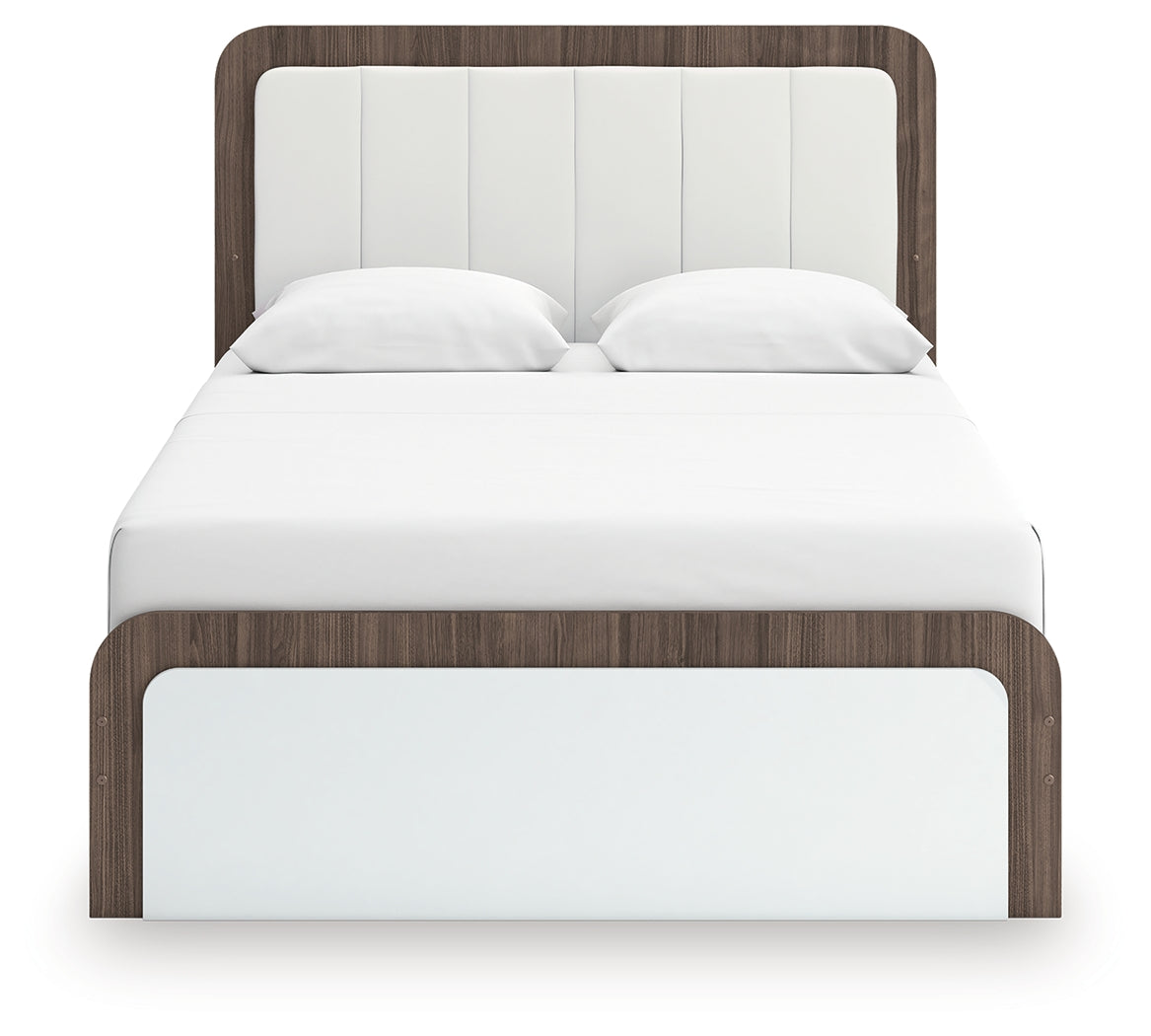 Kendanport White/Brown Queen Upholstered Bed, Dresser, Mirror and Nightstand from Ashley Furniture - Luna Furniture