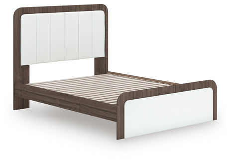 Kendanport White/Brown Queen Upholstered Bed, Dresser, Mirror and Nightstand from Ashley Furniture - Luna Furniture
