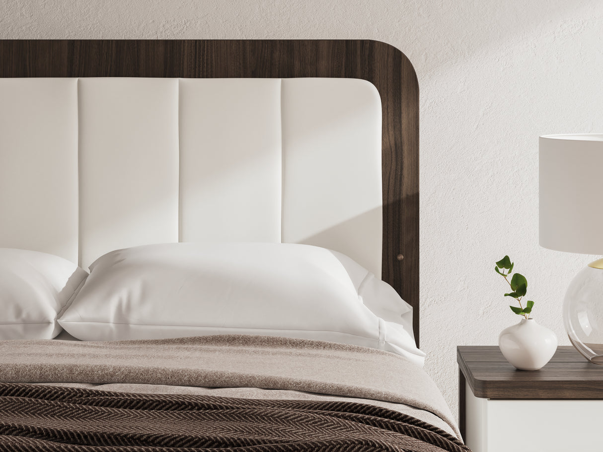 Kendanport White/Brown Queen Upholstered Bed, Dresser, Mirror and Nightstand from Ashley Furniture - Luna Furniture