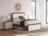 Kendanport White/Brown Queen Upholstered Bed, Dresser, Mirror and Nightstand from Ashley Furniture - Luna Furniture