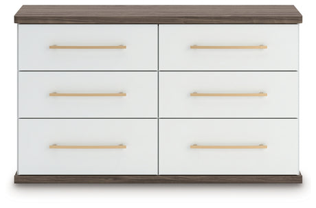 Kendanport White/Brown Queen Upholstered Bed, Dresser and Nightstand from Ashley Furniture - Luna Furniture