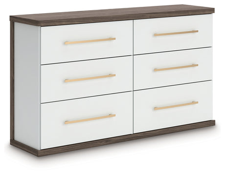 Kendanport White/Brown Queen Upholstered Bed, Dresser and Nightstand from Ashley Furniture - Luna Furniture