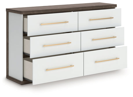 Kendanport White/Brown Queen Upholstered Bed, Dresser and Nightstand from Ashley Furniture - Luna Furniture
