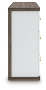 Kendanport White/Brown Queen Upholstered Bed, Dresser and Nightstand from Ashley Furniture - Luna Furniture