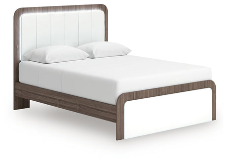 Kendanport White/Brown Queen Upholstered Bed, Dresser and Nightstand from Ashley Furniture - Luna Furniture