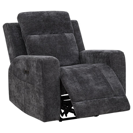 Kennett Dark Gray Chenille Upholstered Power Recliner Chair from Coaster - Luna Furniture