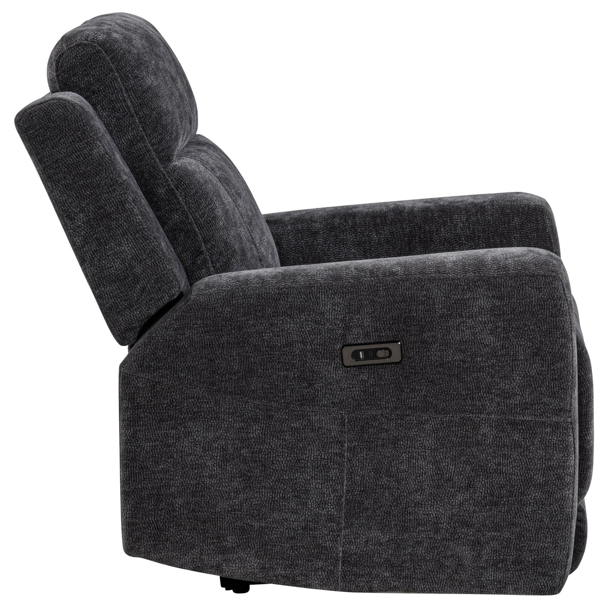 Kennett Dark Gray Chenille Upholstered Power Recliner Chair from Coaster - Luna Furniture