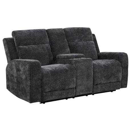 Kennett Dark Gray Chenille Upholstered Power Reclining Loveseat from Coaster - Luna Furniture