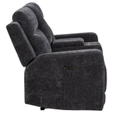 Kennett Dark Gray Chenille Upholstered Power Reclining Loveseat from Coaster - Luna Furniture