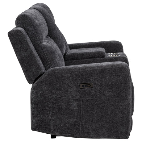 Kennett Dark Gray Chenille Upholstered Power Reclining Loveseat from Coaster - Luna Furniture