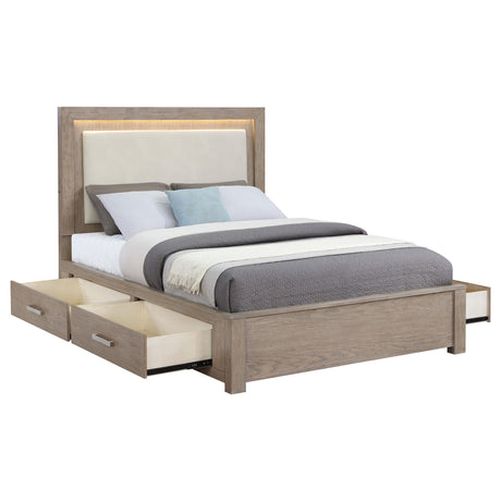 Kenora Barley Brown 56-inch Queen LED Storage Bed from Coaster - Luna Furniture