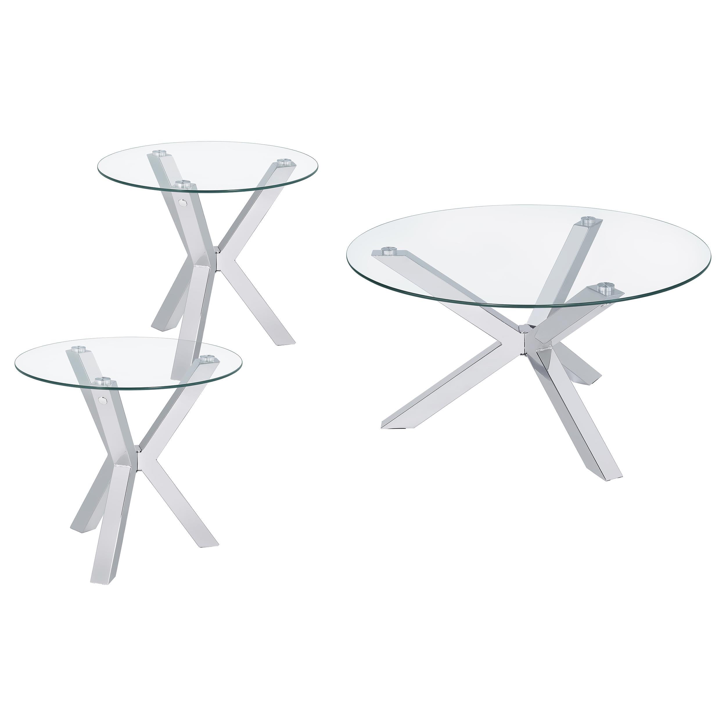 Coaster Kenzie Chrome 3-Piece Round Coffee and End Table Set