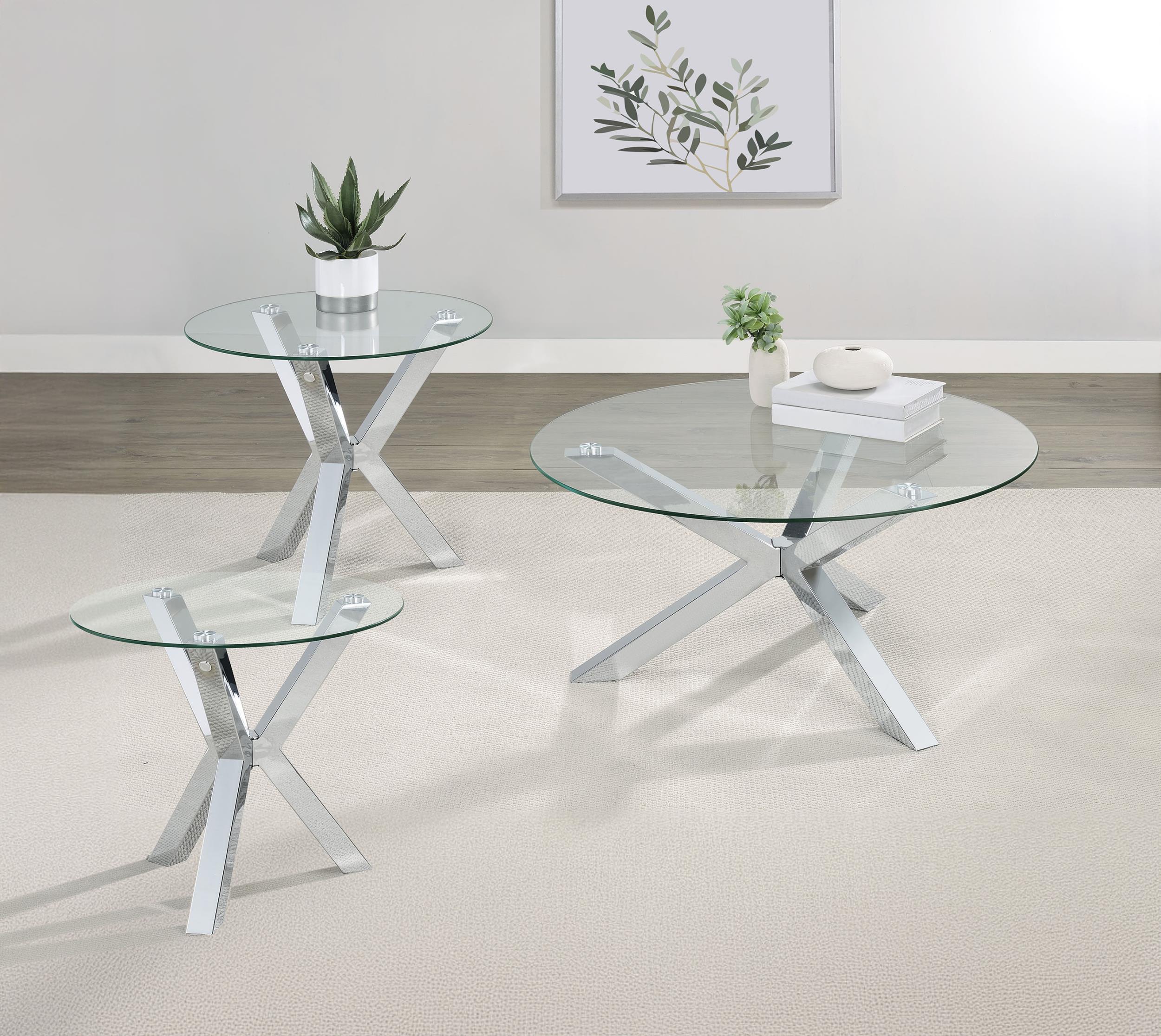 Coaster Kenzie Chrome 3-Piece Round Coffee and End Table Set