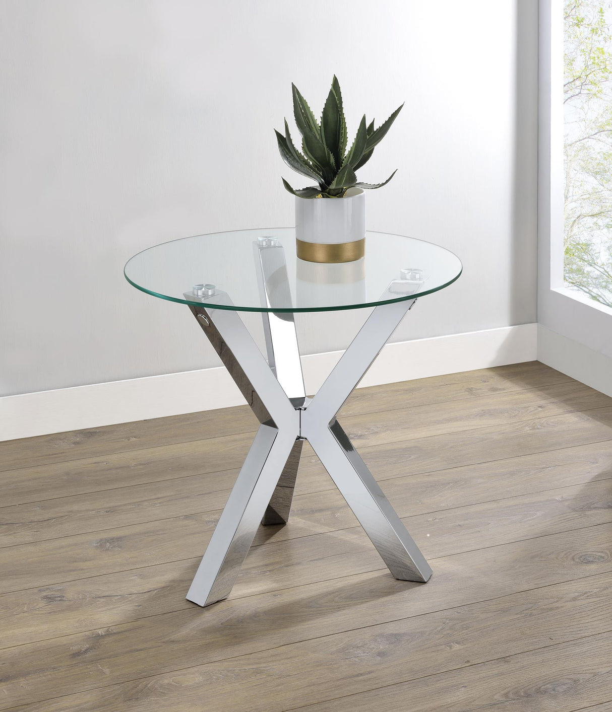 Kenzie Chrome Round Tempered Glass Top End Table from Coaster - Luna Furniture